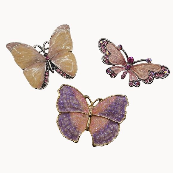 Pastel Pink Purple Butterfly Figural Brooch 3pc Lot Fairycore Whimsical Cute Pin - Picture 1 of 14